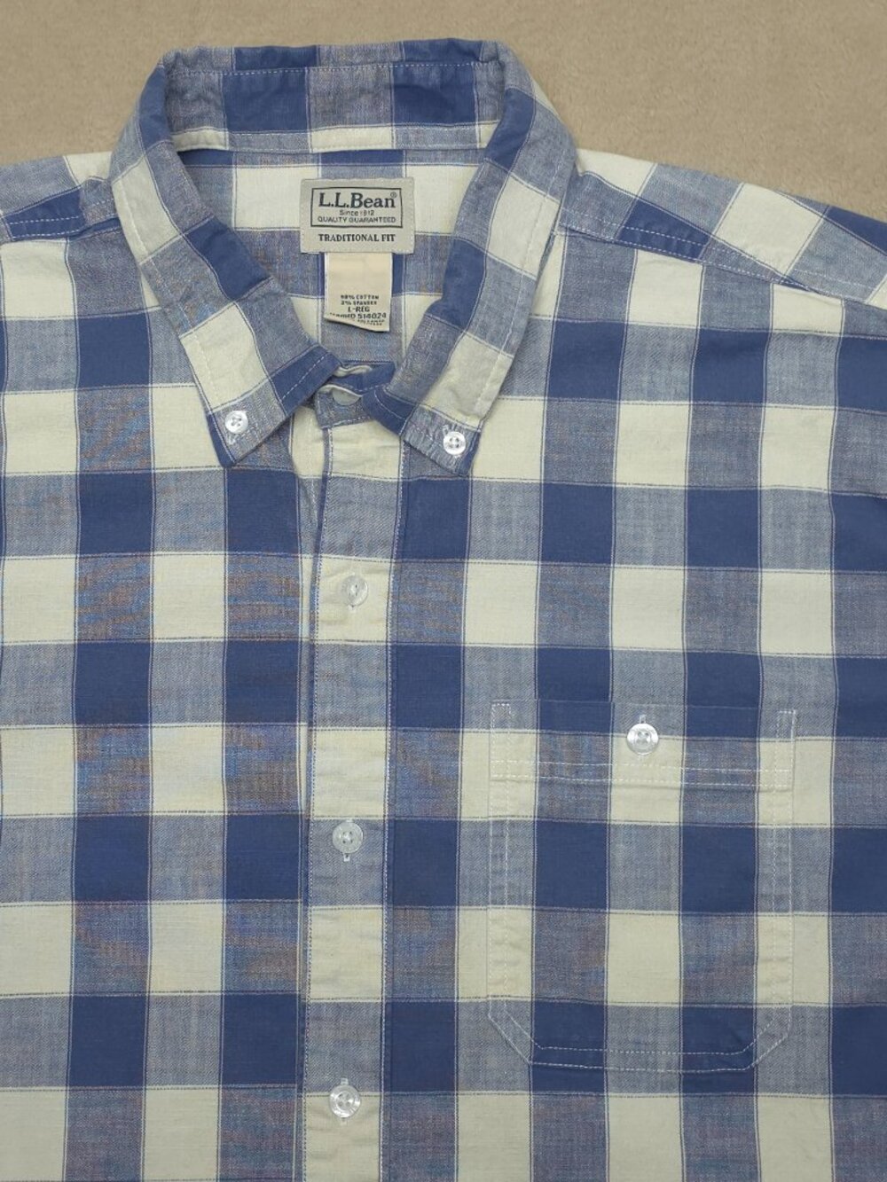 L.L.Bean Mens Large Regular Traditional Fit Plaid Short Sleeve Button Down Shirt